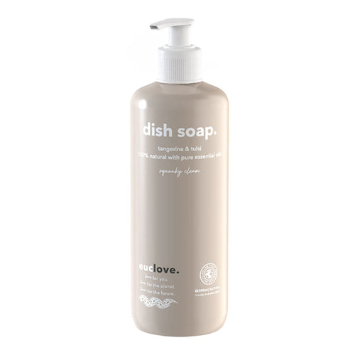 500ml bottle of Euclove Natural Dish Soap with tangerine and tulsi.