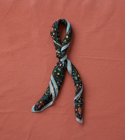 Navy Tiger Garden Print Wool-Silk Bandana