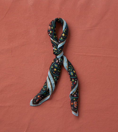 Navy Tiger Garden Print Wool-Silk Bandana
