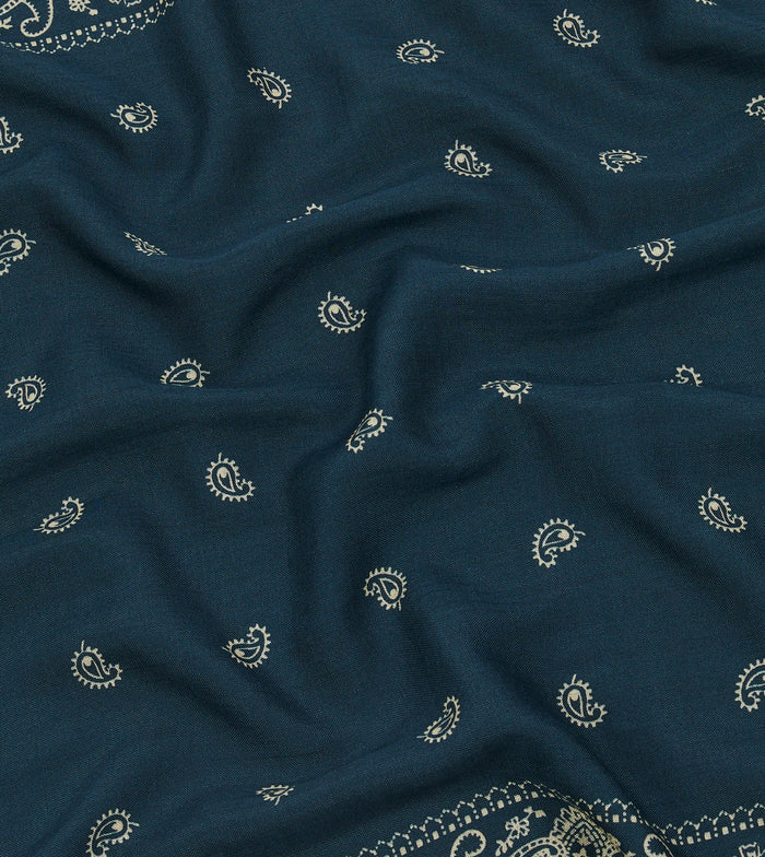 Navy Trad Paisley Print Wool-Silk Bandana