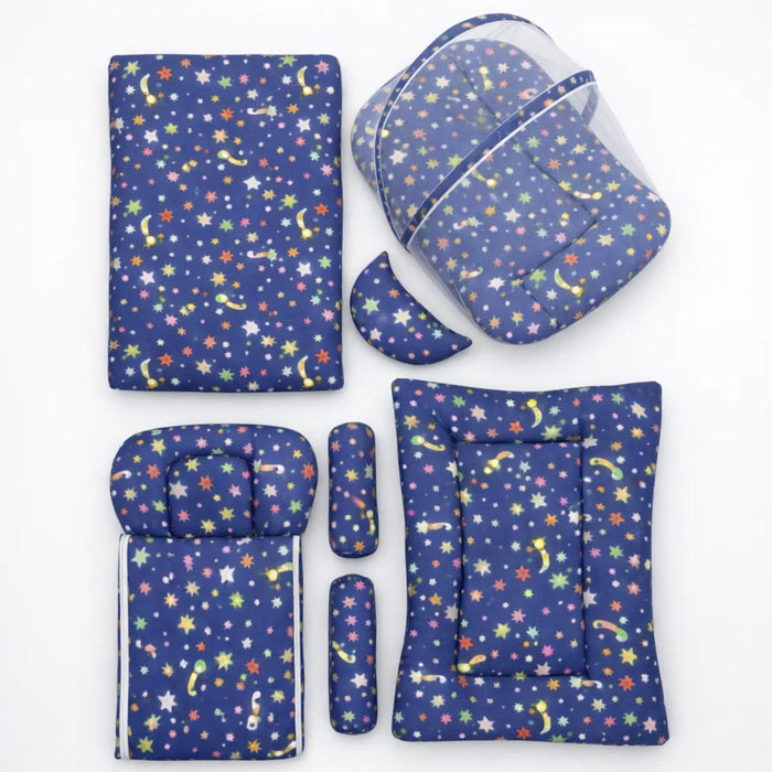 Newborn Cotton Bedding Set - 8 Pieces - Small Stars - Navy