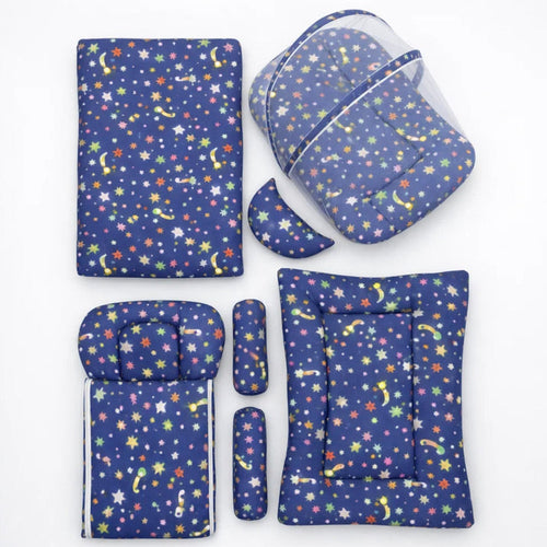 Newborn Cotton Bedding Set - 8 Pieces - Small Stars - Navy