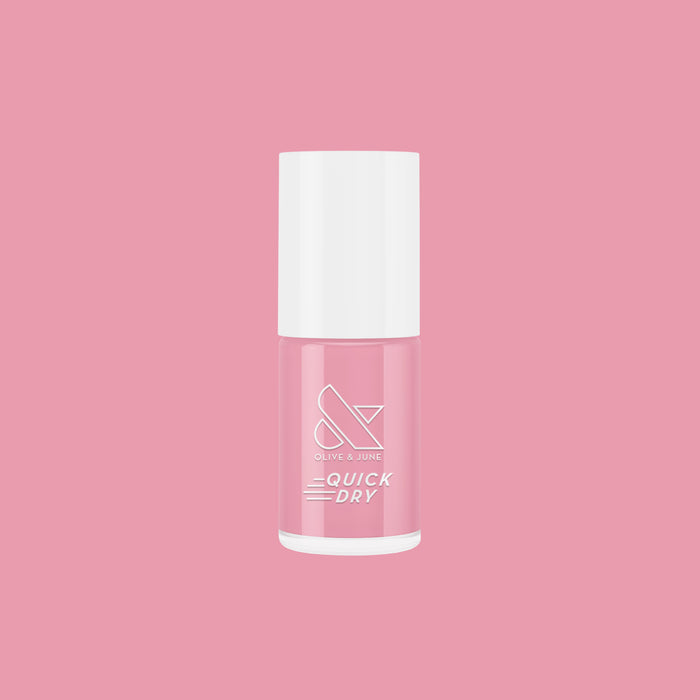 Nuance nail polish bottle in medium bubblegum pink shade for fast drying at-home mani and pedicure use