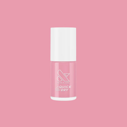 Nuance nail polish bottle in medium bubblegum pink shade for fast drying at-home mani and pedicure use