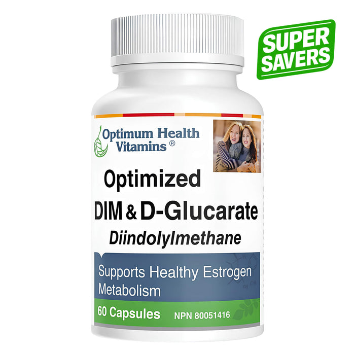 Bottle of Optimum Health Vitamins DIM & D-Glucarate 60 Capsules