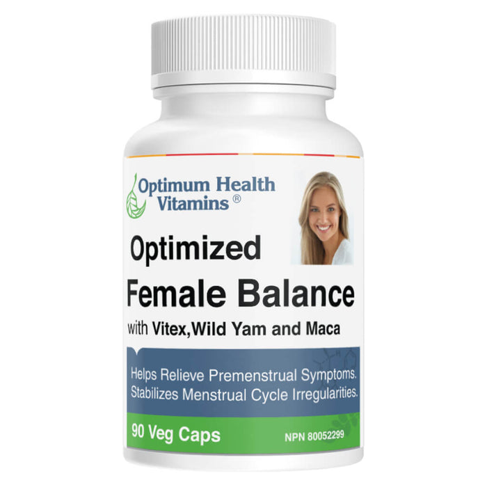 Bottle of Optimum Health Vitamins Optimized Female Balance 90 Vegetable Capsules