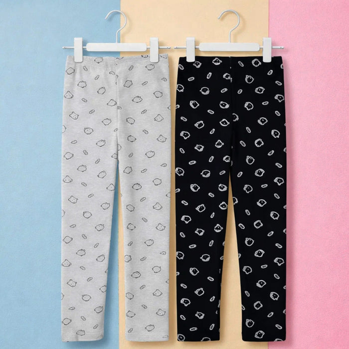 Pack of 2 - Printed - Trouser Tights - Black & Grey - Kitty