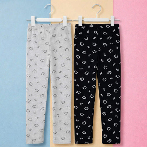 Pack of 2 - Printed - Trouser Tights - Black & Grey - Kitty