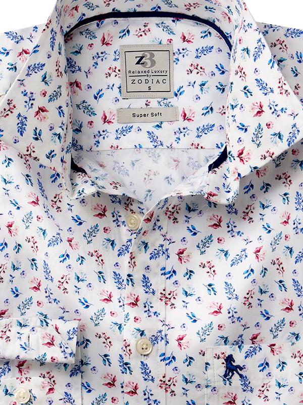 Patras Blue Printed Full Sleeve Tailored Fit Casual Cotton Shirt