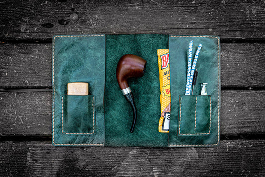 Personalized Leather Pipe Pouch/Pipe Roll - Rustic Green