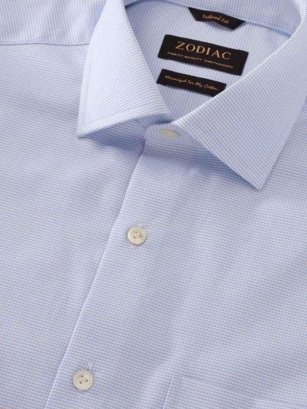 Ponte Sky Check Full Sleeve Single Cuff Tailored Fit Classic Formal Two Ply Mercerized Cotton Shirt