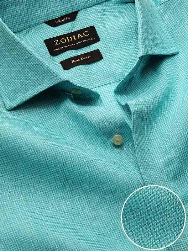 Positano Aqua Check Full Sleeve Single Cuff Tailored Fit Semi Formal French Flax Linen Shirt