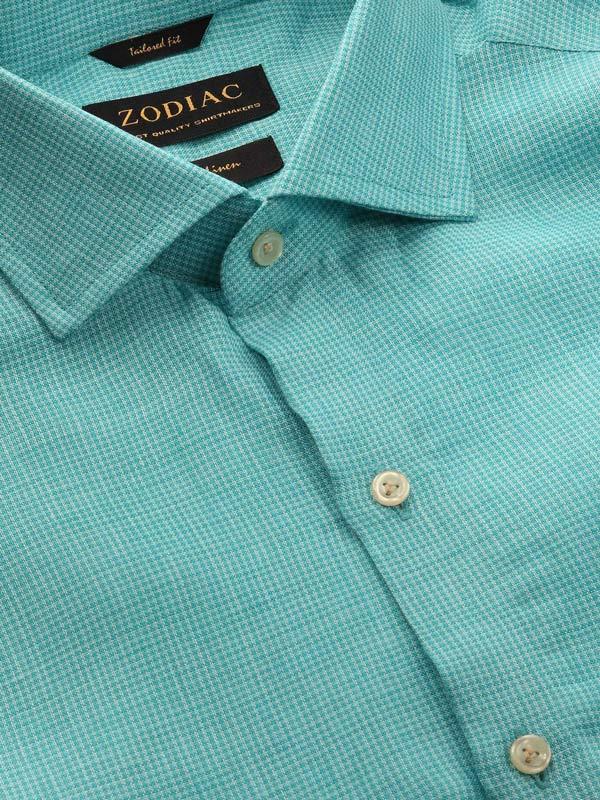 Positano Aqua Check Full Sleeve Single Cuff Tailored Fit Semi Formal French Flax Linen Shirt