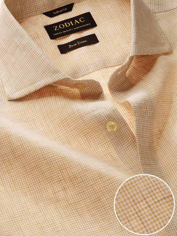 Positano Beige Check Full Sleeve Single Cuff Tailored Fit Semi Formal French Flax Linen Shirt