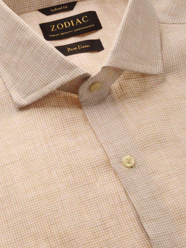 Positano Beige Check Full Sleeve Single Cuff Tailored Fit Semi Formal French Flax Linen Shirt