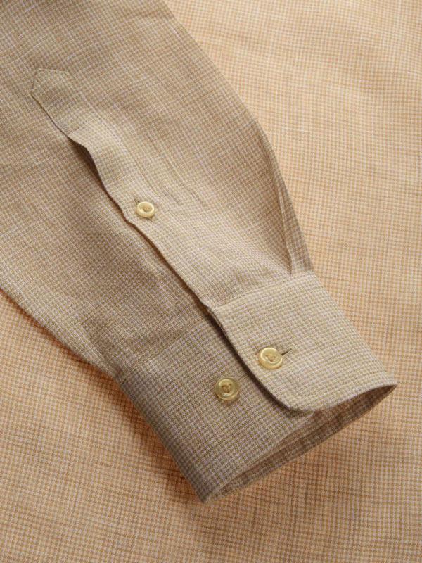 Positano Beige Check Full Sleeve Single Cuff Tailored Fit Semi Formal French Flax Linen Shirt