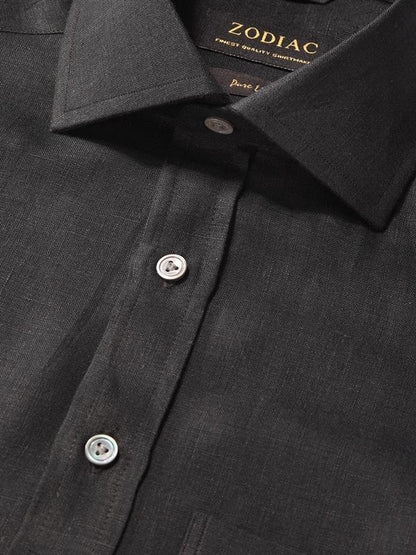 Positano Black Solid Full Sleeve Single Cuff Classic Fit Semi Formal French Flax Linen Shirt