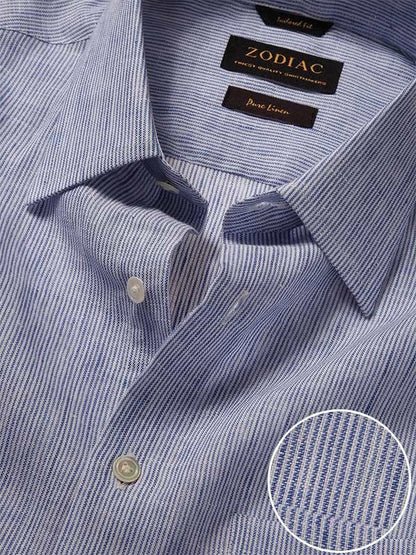 Positano Blue Striped Full Sleeve Single Cuff Tailored Fit Semi Formal French Flax Linen Shirt