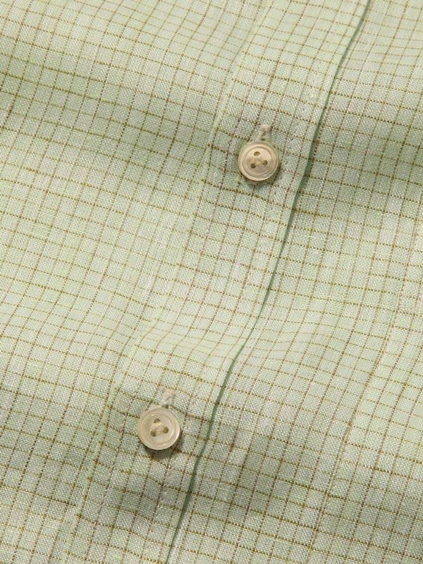 Positano Green Check Full Sleeve Single Cuff Tailored Fit Semi Formal French Flax Linen Shirt