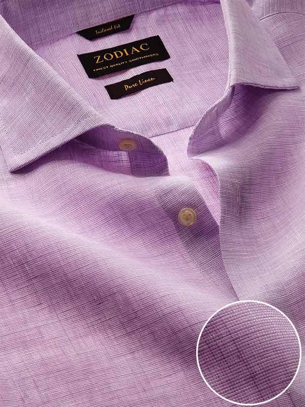 Positano Lilac Solid Full Sleeve Single Cuff Tailored Fit Semi Formal French Flax Linen Shirt