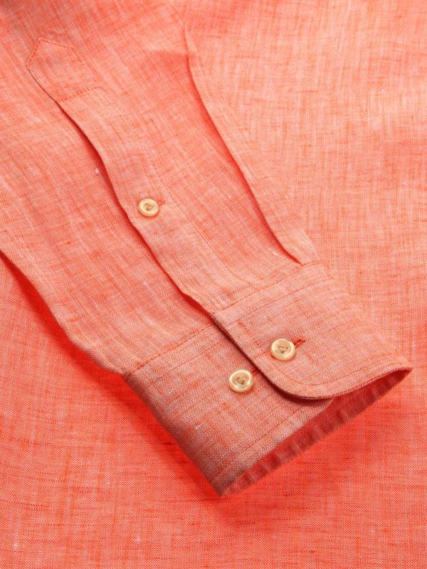 Positano Orange Solid Full Sleeve Single Cuff Classic Fit Semi Formal European Flax Linen Shirt