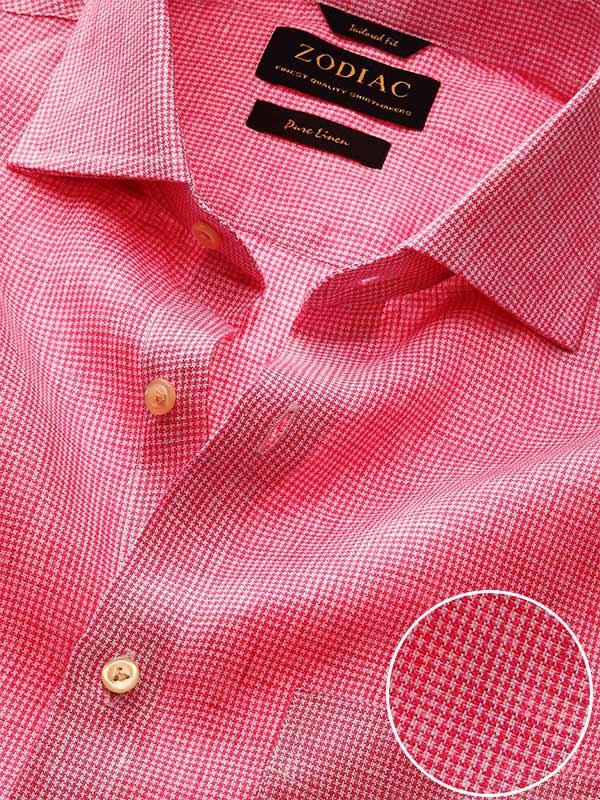 Positano Pink Check Full Sleeve Single Cuff Tailored Fit Semi Formal French Flax Linen Shirt