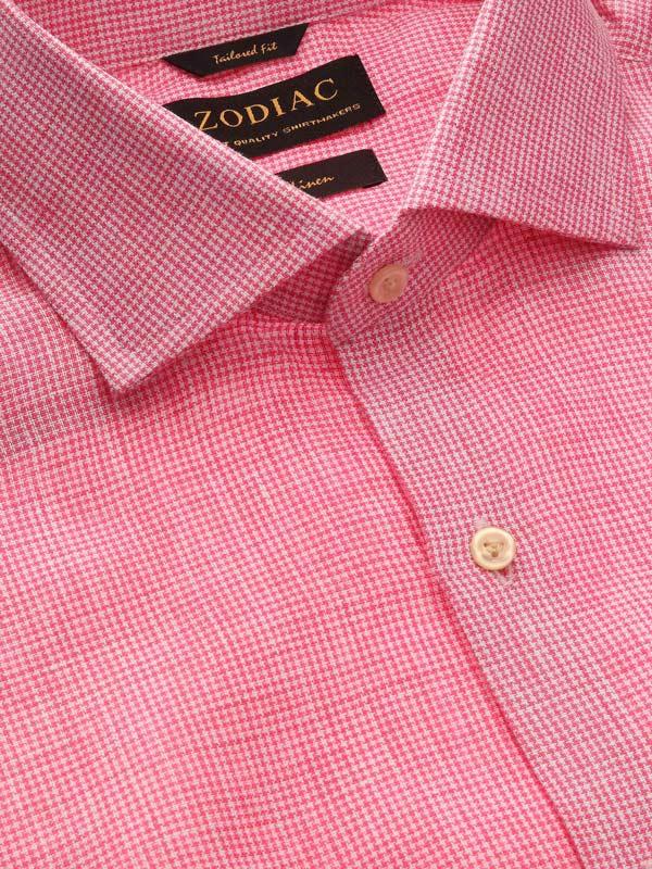 Positano Pink Check Full Sleeve Single Cuff Tailored Fit Semi Formal French Flax Linen Shirt