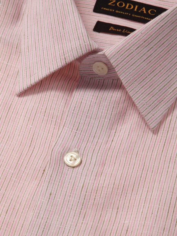 Positano Pink Striped Full Sleeve Single Cuff Tailored Fit Semi Formal French Flax Linen Shirt