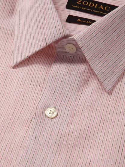 Positano Pink Striped Full Sleeve Single Cuff Tailored Fit Semi Formal French Flax Linen Shirt