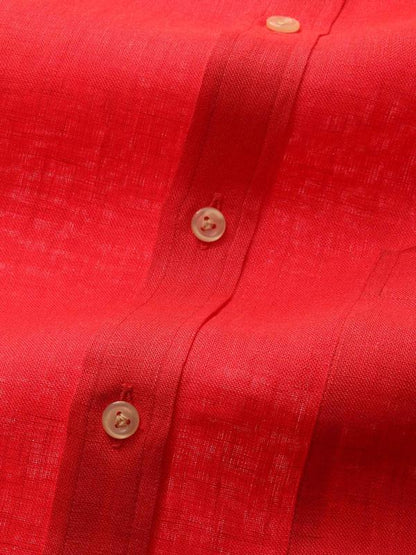 Positano Red Solid Full Sleeve Single Cuff Classic Fit Semi Formal French Flax Linen Shirt