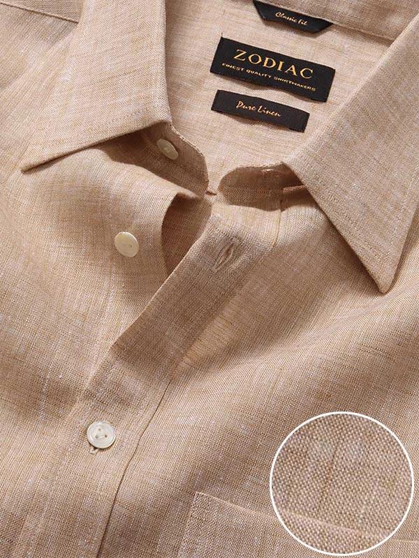 Positano Sand Solid Full Sleeve Single Cuff Classic Fit Semi Formal French Flax Linen Shirt