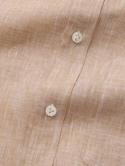Positano Sand Solid Full Sleeve Single Cuff Classic Fit Semi Formal French Flax Linen Shirt