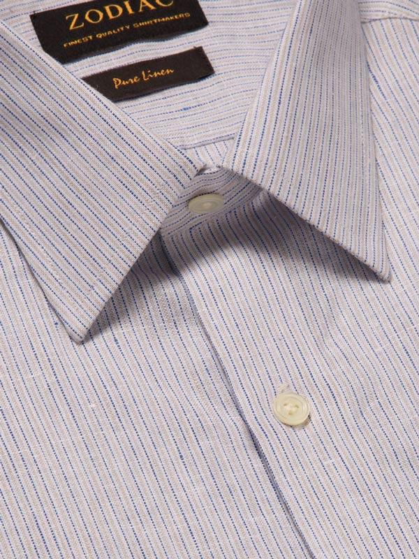 Positano Sand Striped Full Sleeve Single Cuff Tailored Fit Semi Formal European Flax Linen Shirt
