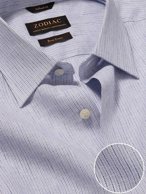 Positano Sky Striped Full Sleeve Single Cuff Tailored Fit Semi Formal European Flax Linen Shirt