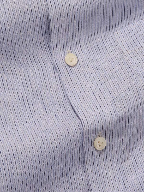 Positano Sky Striped Full Sleeve Single Cuff Tailored Fit Semi Formal European Flax Linen Shirt