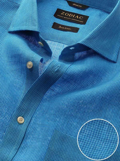 Positano Turquoise Check Full Sleeve Single Cuff Classic Fit Semi Formal French Flax Linen Shirt