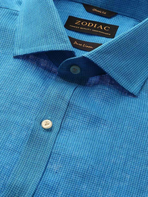 Positano Turquoise Check Full Sleeve Single Cuff Classic Fit Semi Formal French Flax Linen Shirt