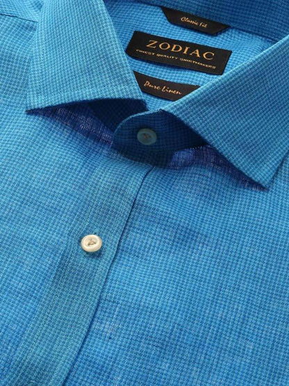 Positano Turquoise Check Full Sleeve Single Cuff Classic Fit Semi Formal French Flax Linen Shirt