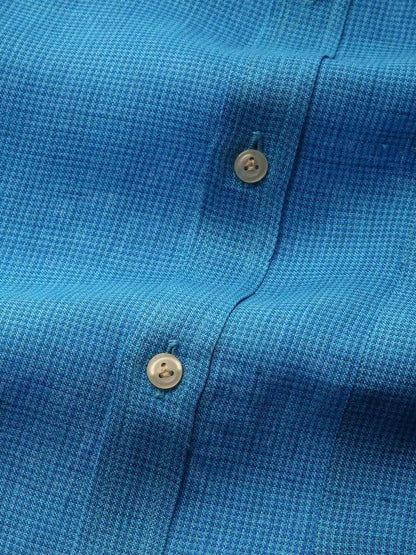 Positano Turquoise Check Full Sleeve Single Cuff Classic Fit Semi Formal French Flax Linen Shirt