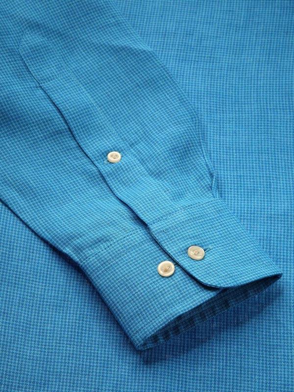 Positano Turquoise Check Full Sleeve Single Cuff Classic Fit Semi Formal French Flax Linen Shirt