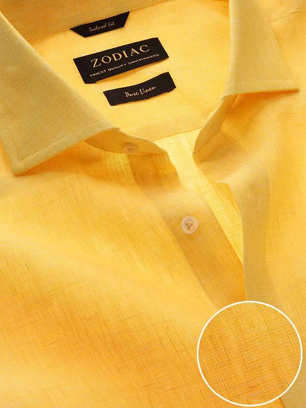 Positano Yellow Solid Full Sleeve Single Cuff Tailored Fit Semi Formal French Flax Linen Shirt
