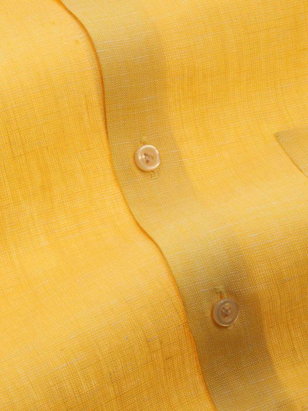 Positano Yellow Solid Full Sleeve Single Cuff Tailored Fit Semi Formal French Flax Linen Shirt