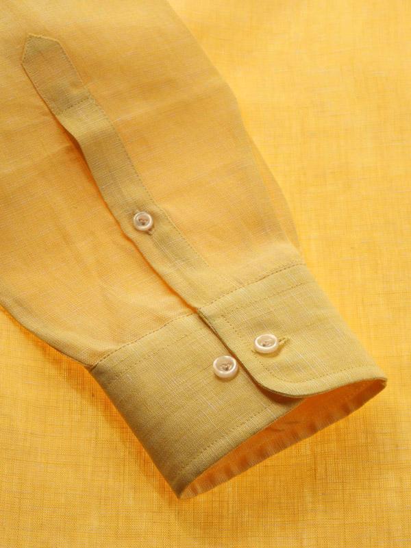 Positano Yellow Solid Full Sleeve Single Cuff Tailored Fit Semi Formal French Flax Linen Shirt
