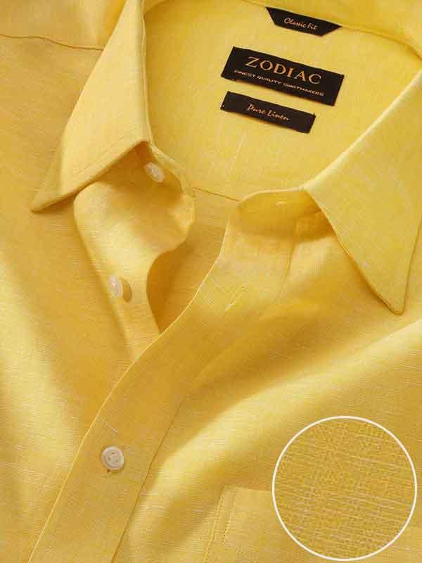 Positano Yellow Solid Half Sleeve Classic Fit Semi Formal Point collar Linen Shirt