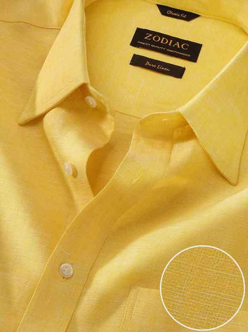 Positano Yellow Solid Half Sleeve Classic Fit Semi Formal Point collar Linen Shirt