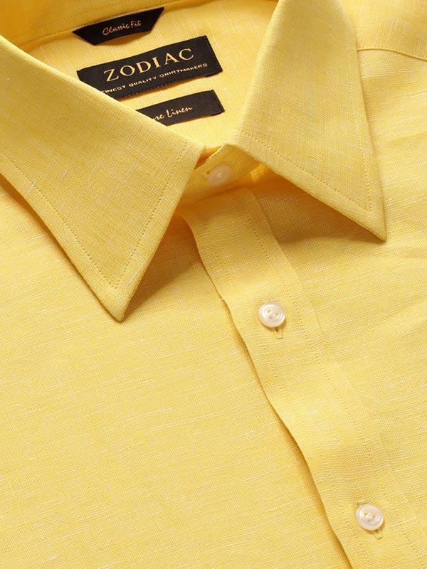 Positano Yellow Solid Half Sleeve Classic Fit Semi Formal Point collar Linen Shirt