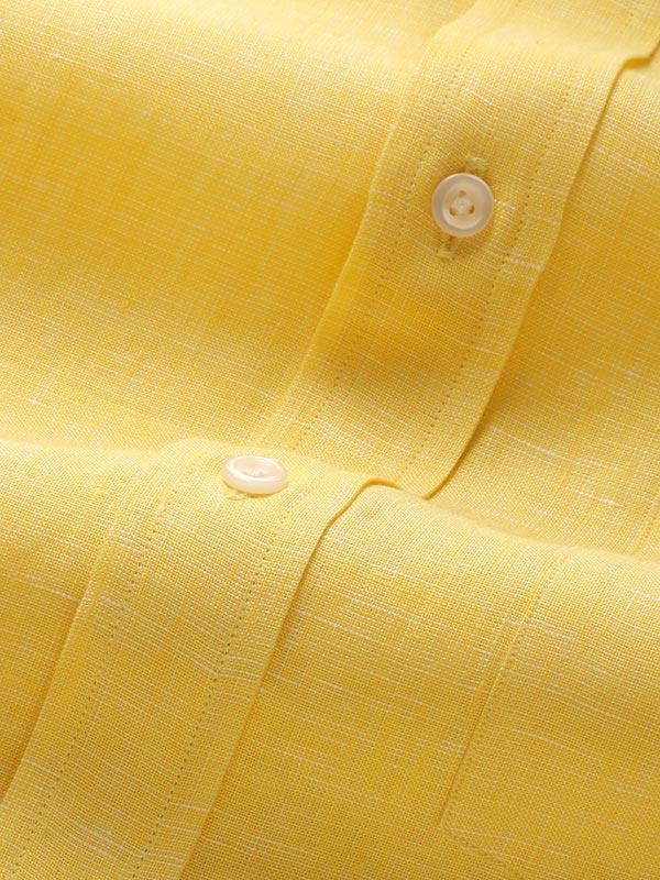 Positano Yellow Solid Half Sleeve Classic Fit Semi Formal Point collar Linen Shirt