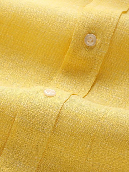 Positano Yellow Solid Half Sleeve Classic Fit Semi Formal Point collar Linen Shirt