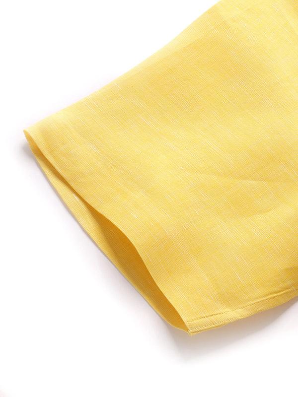 Positano Yellow Solid Half Sleeve Classic Fit Semi Formal Point collar Linen Shirt