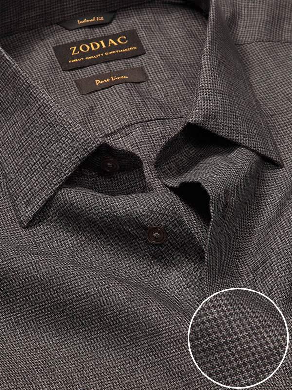 Praiano Black Check Full Sleeve Single Cuff Tailored Fit Semi Formal French Flax Linen Shirt